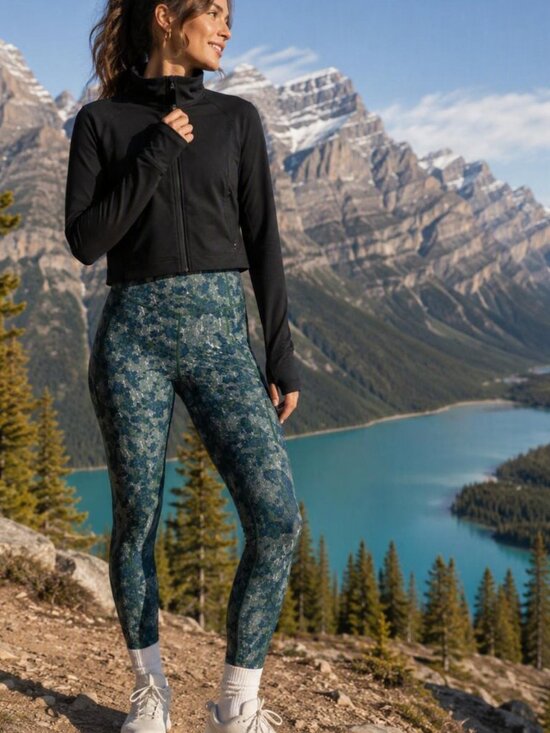 Zella Pants - Zella High Rise Leggings Women’s M Green Navy Print Workout Yoga